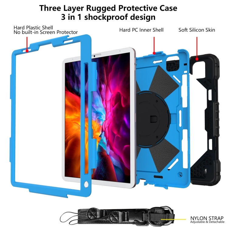 For iPad Pro 11 2022 / 2021 / 2020 / 2018 / Air 2020 10.9 Contrast Color Robot Shockproof Silicone PC Tablet Case with Holder & Shoulder Strap