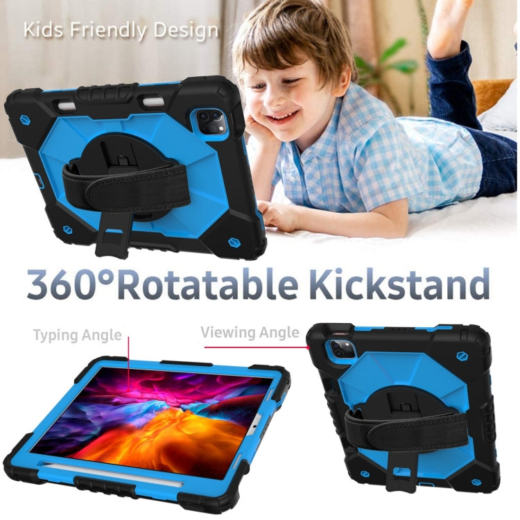 For iPad Pro 11 2022 / 2021 / 2020 / 2018 / Air 2020 10.9 Contrast Color Robot Shockproof Silicone PC Tablet Case with Holder & Shoulder Strap