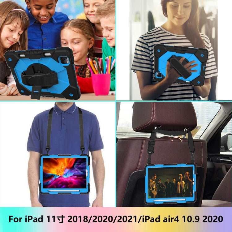For iPad Pro 11 2022 / 2021 / 2020 / 2018 / Air 2020 10.9 Contrast Color Robot Shockproof Silicone PC Tablet Case with Holder & Shoulder Strap