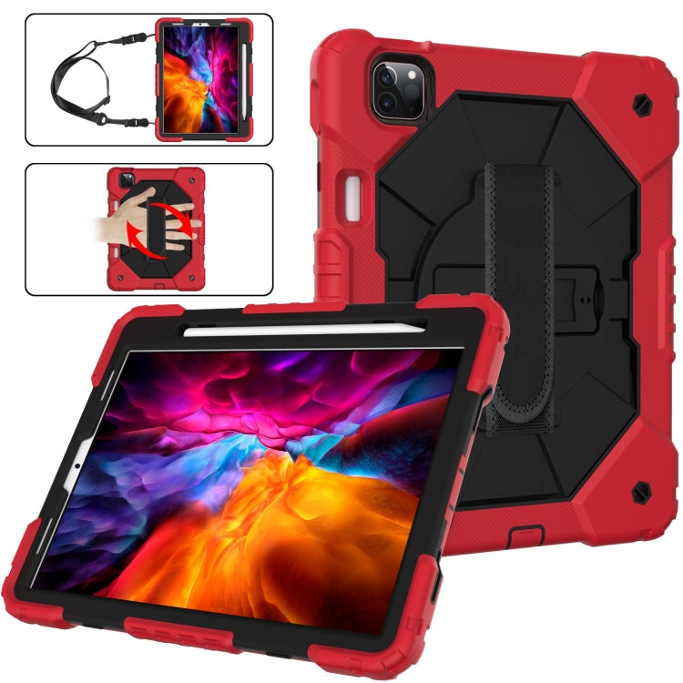 For iPad Pro 11 2022 / 2021 / 2020 / 2018 / Air 2020 10.9 Contrast Color Robot Shockproof Silicone PC Tablet Case with Holder & Shoulder Strap