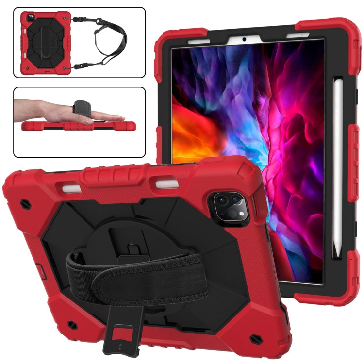 For iPad Pro 11 2022 / 2021 / 2020 / 2018 / Air 2020 10.9 Contrast Color Robot Shockproof Silicone PC Tablet Case with Holder & Shoulder Strap