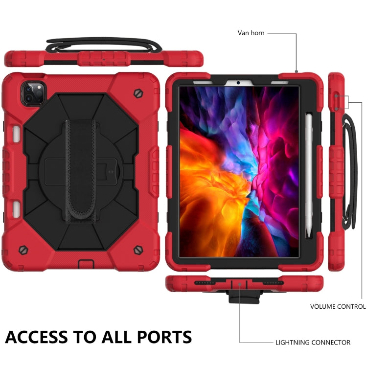 For iPad Pro 11 2022 / 2021 / 2020 / 2018 / Air 2020 10.9 Contrast Color Robot Shockproof Silicone PC Tablet Case with Holder & Shoulder Strap