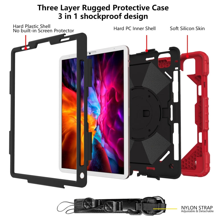 For iPad Pro 11 2022 / 2021 / 2020 / 2018 / Air 2020 10.9 Contrast Color Robot Shockproof Silicone PC Tablet Case with Holder & Shoulder Strap