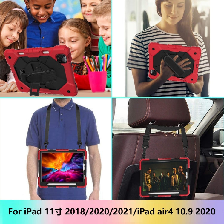For iPad Pro 11 2022 / 2021 / 2020 / 2018 / Air 2020 10.9 Contrast Color Robot Shockproof Silicone PC Tablet Case with Holder & Shoulder Strap