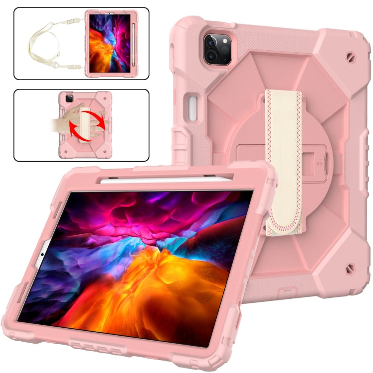 For iPad Pro 11 2022 / 2021 / 2020 / 2018 / Air 2020 10.9 Contrast Color Robot Shockproof Silicone PC Tablet Case with Holder & Shoulder Strap