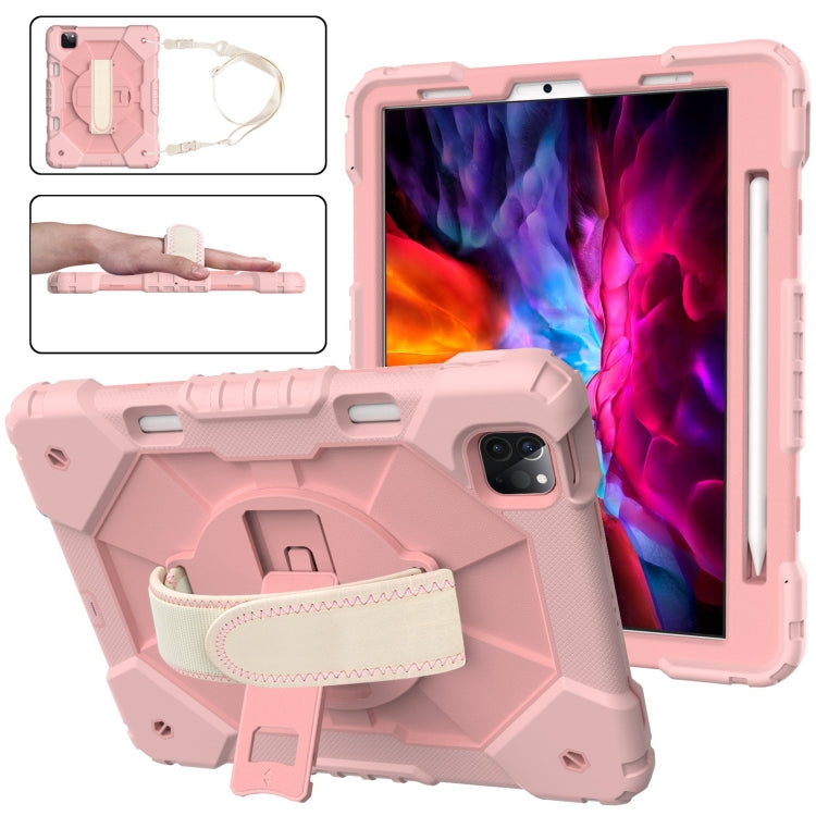 For iPad Pro 11 2022 / 2021 / 2020 / 2018 / Air 2020 10.9 Contrast Color Robot Shockproof Silicone PC Tablet Case with Holder & Shoulder Strap