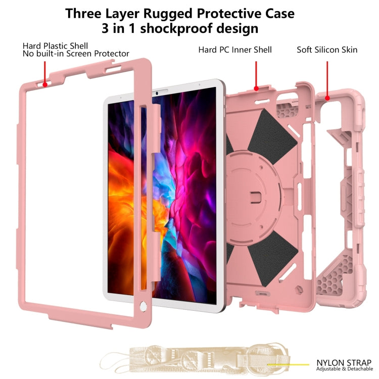 For iPad Pro 11 2022 / 2021 / 2020 / 2018 / Air 2020 10.9 Contrast Color Robot Shockproof Silicone PC Tablet Case with Holder & Shoulder Strap