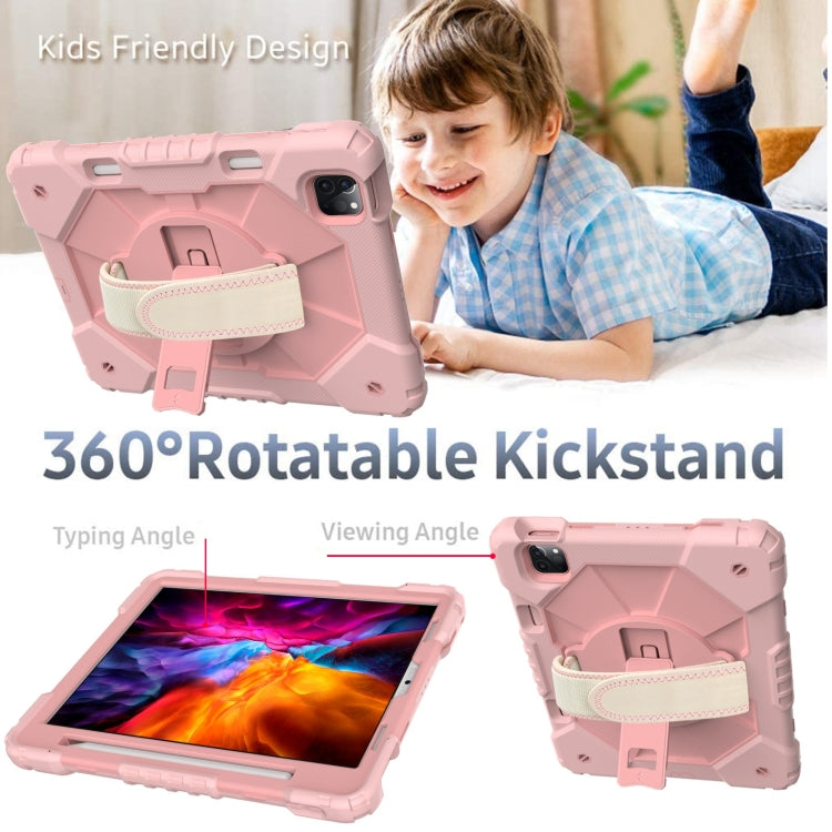 For iPad Pro 11 2022 / 2021 / 2020 / 2018 / Air 2020 10.9 Contrast Color Robot Shockproof Silicone PC Tablet Case with Holder & Shoulder Strap