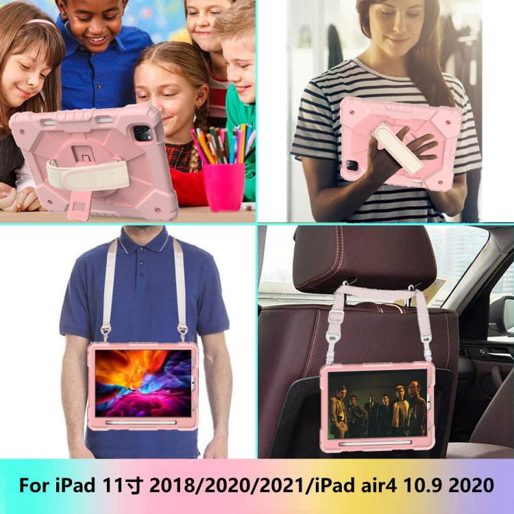For iPad Pro 11 2022 / 2021 / 2020 / 2018 / Air 2020 10.9 Contrast Color Robot Shockproof Silicone PC Tablet Case with Holder & Shoulder Strap