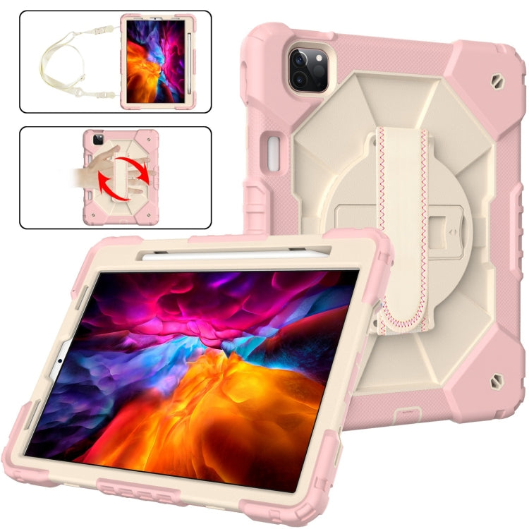 For iPad Pro 11 2022 / 2021 / 2020 / 2018 / Air 2020 10.9 Contrast Color Robot Shockproof Silicone PC Tablet Case with Holder & Shoulder Strap