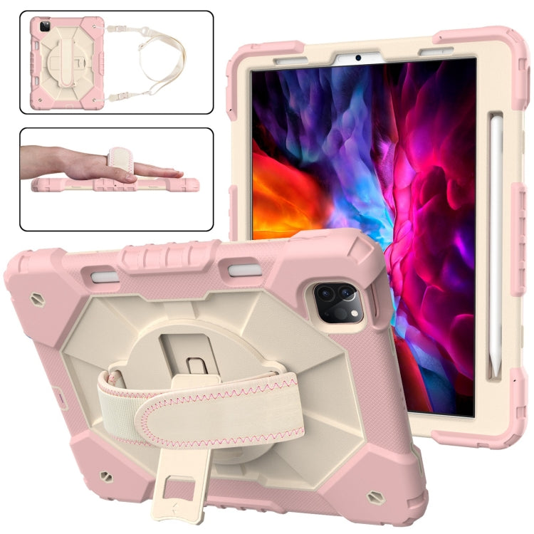 For iPad Pro 11 2022 / 2021 / 2020 / 2018 / Air 2020 10.9 Contrast Color Robot Shockproof Silicone PC Tablet Case with Holder & Shoulder Strap