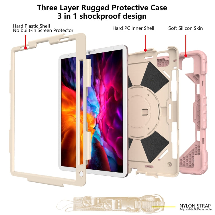 For iPad Pro 11 2022 / 2021 / 2020 / 2018 / Air 2020 10.9 Contrast Color Robot Shockproof Silicone PC Tablet Case with Holder & Shoulder Strap