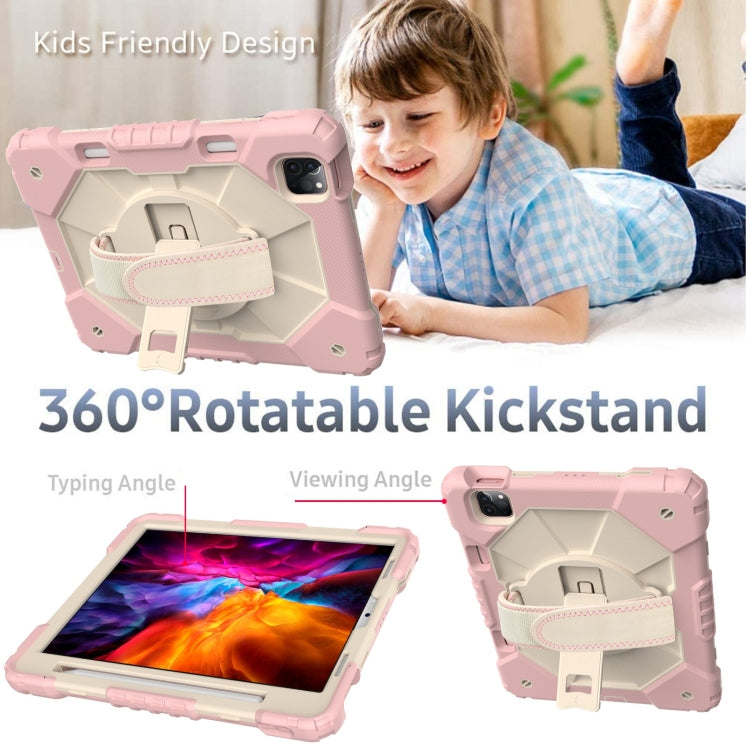 For iPad Pro 11 2022 / 2021 / 2020 / 2018 / Air 2020 10.9 Contrast Color Robot Shockproof Silicone PC Tablet Case with Holder & Shoulder Strap