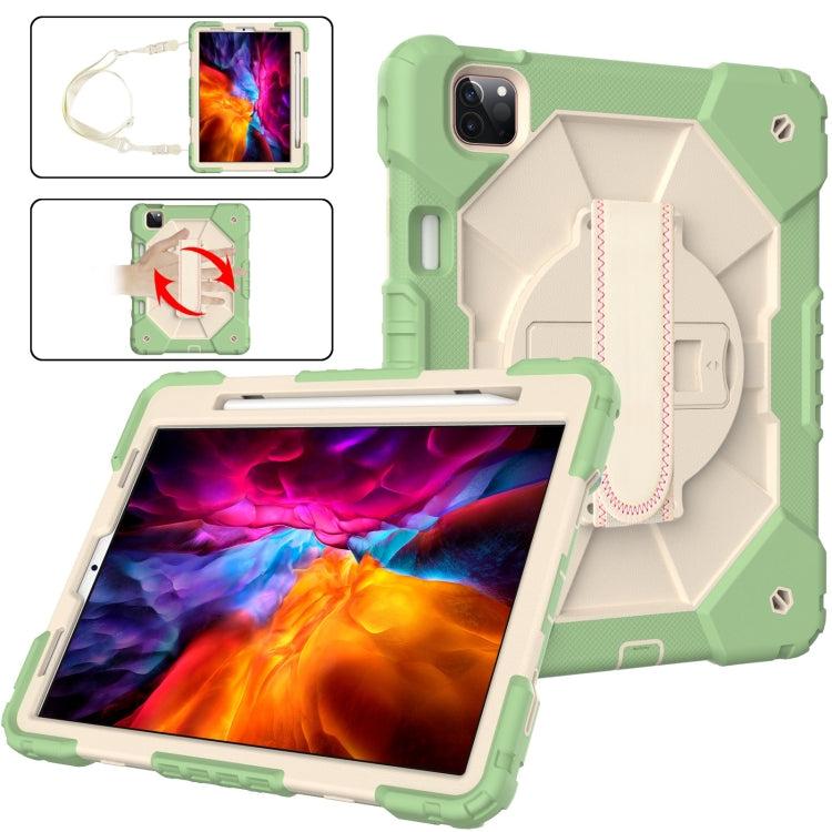 For iPad Pro 11 2022 / 2021 / 2020 / 2018 / Air 2020 10.9 Contrast Color Robot Shockproof Silicone PC Tablet Case with Holder & Shoulder Strap