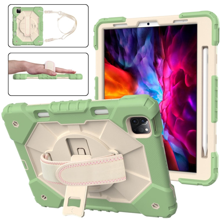 For iPad Pro 11 2022 / 2021 / 2020 / 2018 / Air 2020 10.9 Contrast Color Robot Shockproof Silicone PC Tablet Case with Holder & Shoulder Strap