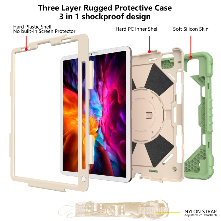 For iPad Pro 11 2022 / 2021 / 2020 / 2018 / Air 2020 10.9 Contrast Color Robot Shockproof Silicone PC Tablet Case with Holder & Shoulder Strap