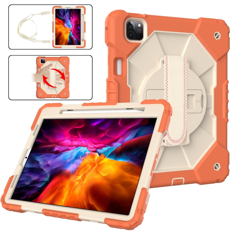 For iPad Pro 11 2022 / 2021 / 2020 / 2018 / Air 2020 10.9 Contrast Color Robot Shockproof Silicone PC Tablet Case with Holder & Shoulder Strap