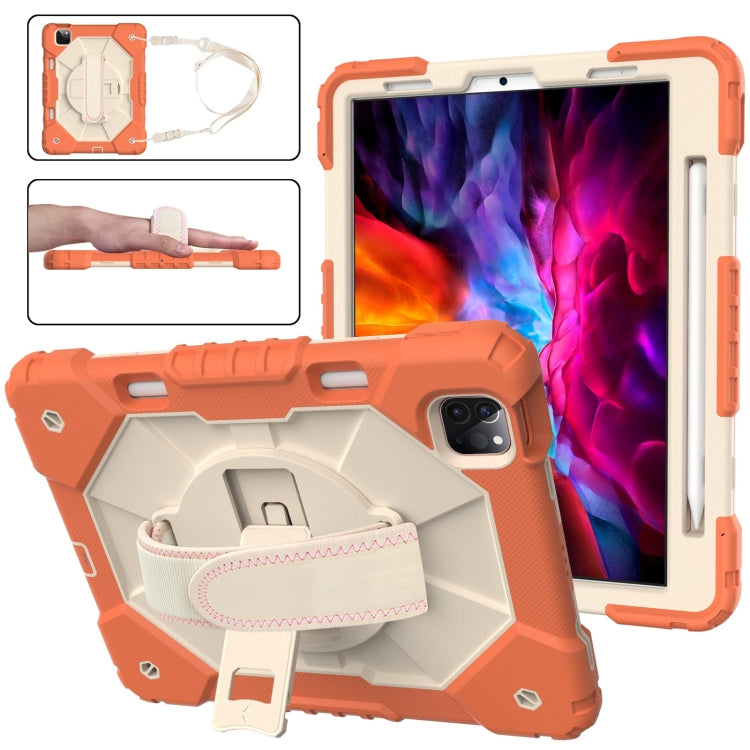 For iPad Pro 11 2022 / 2021 / 2020 / 2018 / Air 2020 10.9 Contrast Color Robot Shockproof Silicone PC Tablet Case with Holder & Shoulder Strap