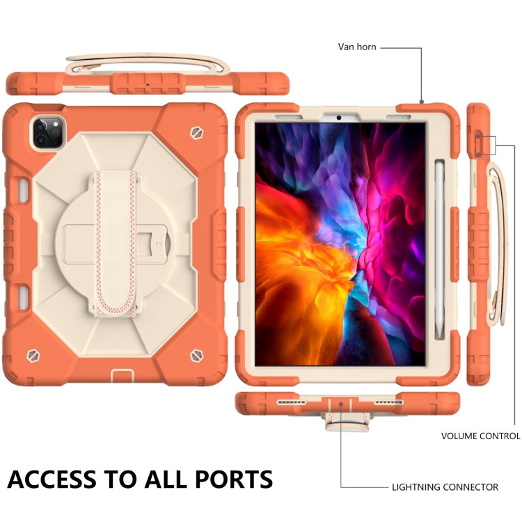 For iPad Pro 11 2022 / 2021 / 2020 / 2018 / Air 2020 10.9 Contrast Color Robot Shockproof Silicone PC Tablet Case with Holder & Shoulder Strap