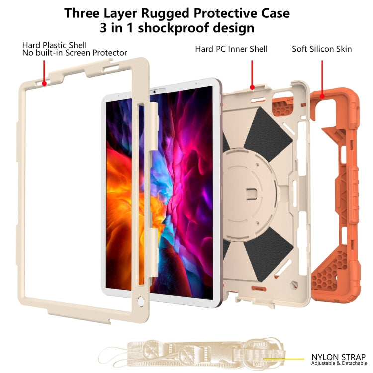 For iPad Pro 11 2022 / 2021 / 2020 / 2018 / Air 2020 10.9 Contrast Color Robot Shockproof Silicone PC Tablet Case with Holder & Shoulder Strap