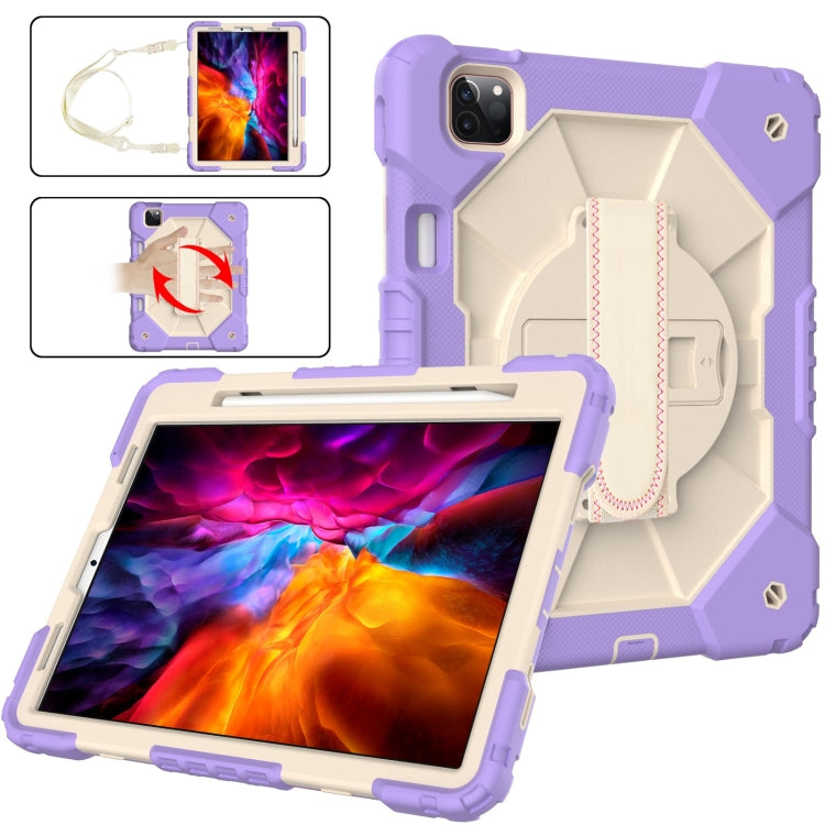 For iPad Pro 11 2022 / 2021 / 2020 / 2018 / Air 2020 10.9 Contrast Color Robot Shockproof Silicone PC Tablet Case with Holder & Shoulder Strap