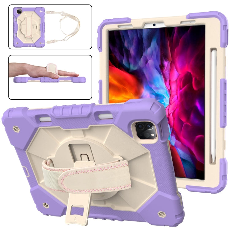For iPad Pro 11 2022 / 2021 / 2020 / 2018 / Air 2020 10.9 Contrast Color Robot Shockproof Silicone PC Tablet Case with Holder & Shoulder Strap