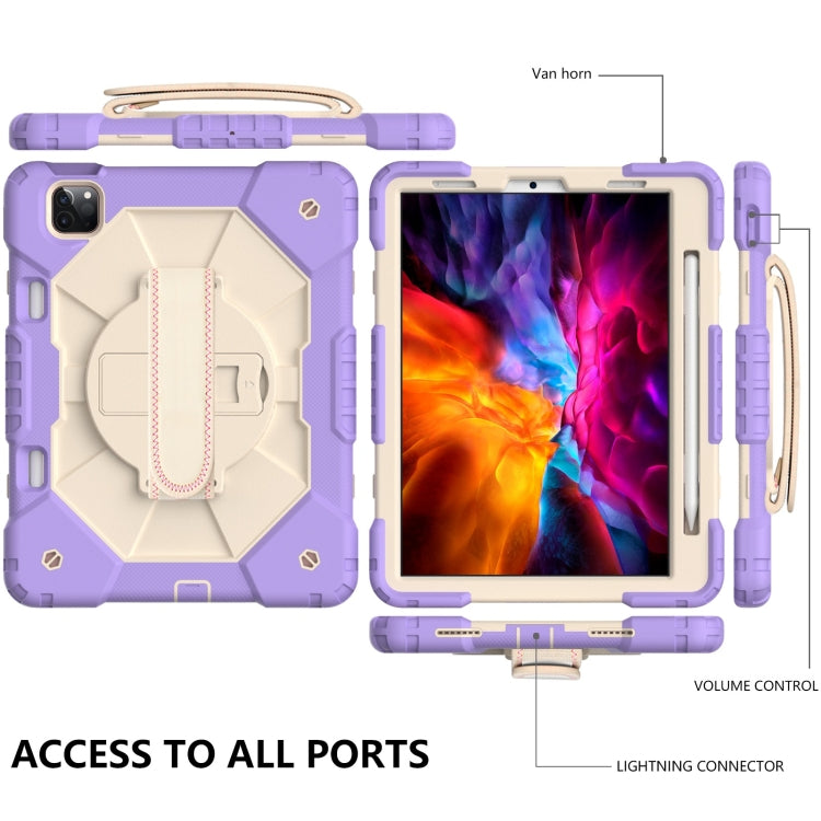 For iPad Pro 11 2022 / 2021 / 2020 / 2018 / Air 2020 10.9 Contrast Color Robot Shockproof Silicone PC Tablet Case with Holder & Shoulder Strap