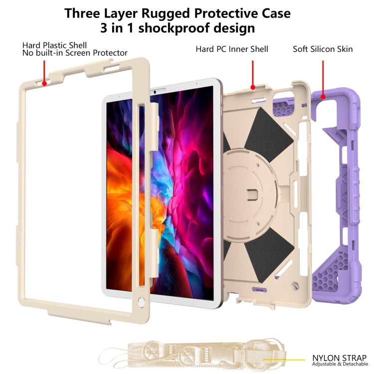 For iPad Pro 11 2022 / 2021 / 2020 / 2018 / Air 2020 10.9 Contrast Color Robot Shockproof Silicone PC Tablet Case with Holder & Shoulder Strap