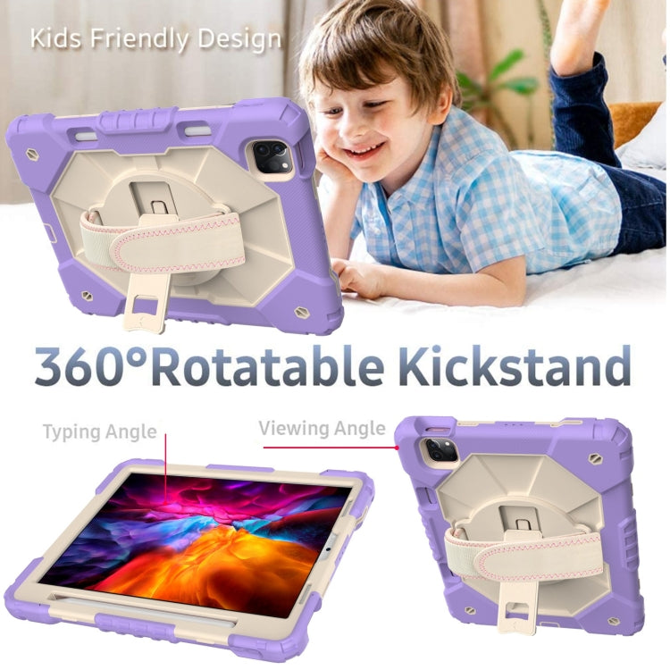 For iPad Pro 11 2022 / 2021 / 2020 / 2018 / Air 2020 10.9 Contrast Color Robot Shockproof Silicone PC Tablet Case with Holder & Shoulder Strap