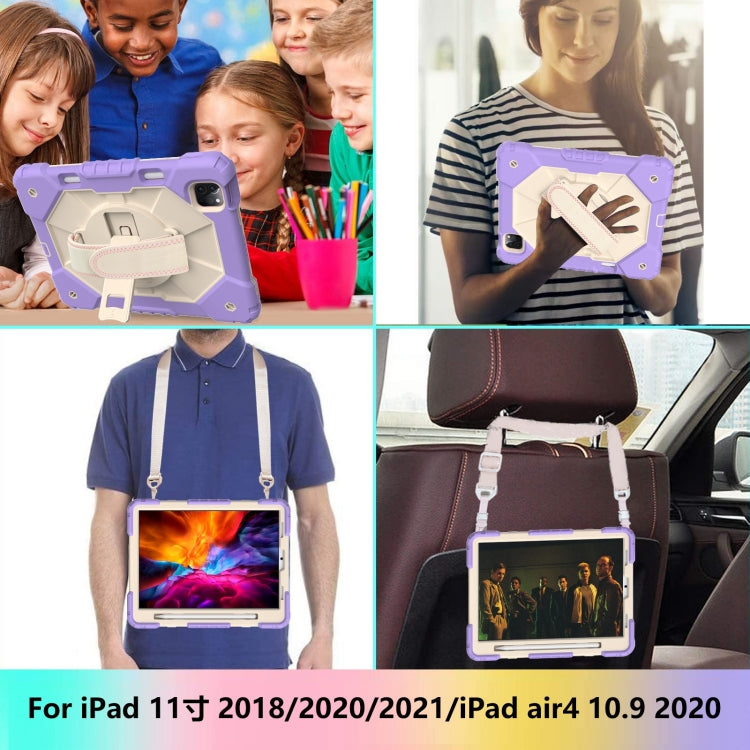 For iPad Pro 11 2022 / 2021 / 2020 / 2018 / Air 2020 10.9 Contrast Color Robot Shockproof Silicone PC Tablet Case with Holder & Shoulder Strap