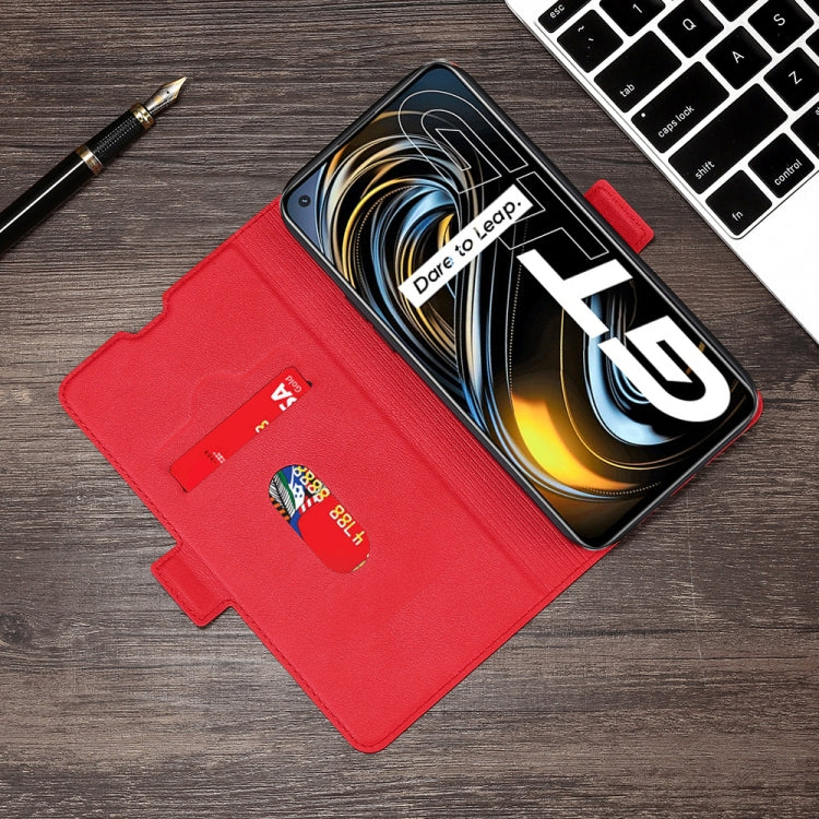 For OPPO Realme GT 5G / Realme Q3 Pro 5G Ultra-thin Voltage Side Buckle PU + TPU Horizontal Flip Leather Case with Holder & Card Slot