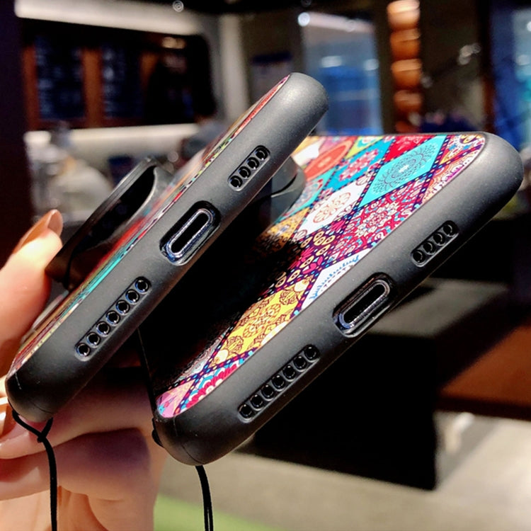 Painted Ethnic Pattern Tempered Glass TPU Shockproof Case with Folding Magnetic Holder & Neck Strap For iPhone 8 Plus / 7 Plus