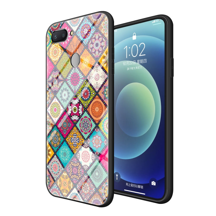 For Xiaomi Redmi Note 10 4G / Note 10S Painted Ethnic Pattern Tempered Glass TPU Shockproof Case with Folding Magnetic Holder & Neck Strap