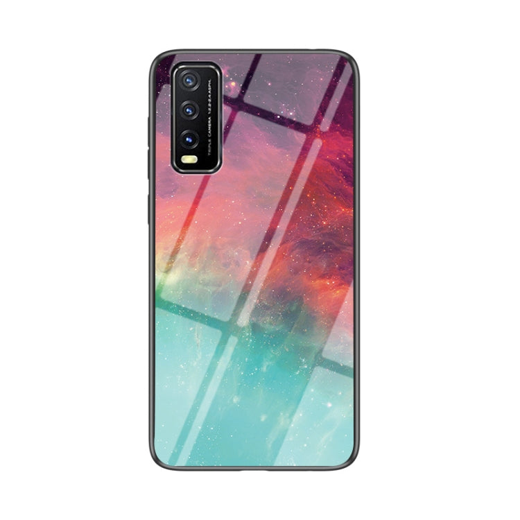 For vivo Y20 Starry Sky Painted Tempered Glass TPU Shockproof Protective Case