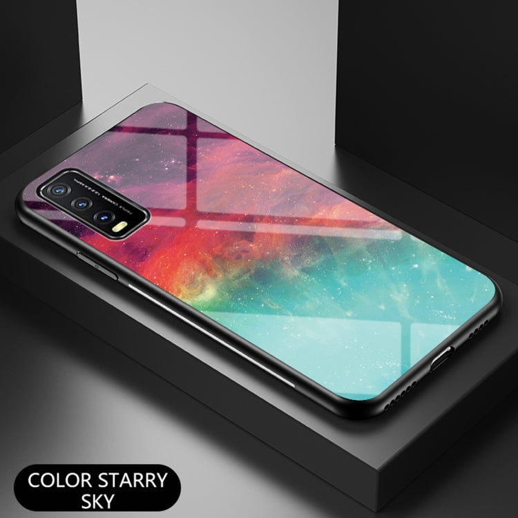 For vivo Y20 Starry Sky Painted Tempered Glass TPU Shockproof Protective Case