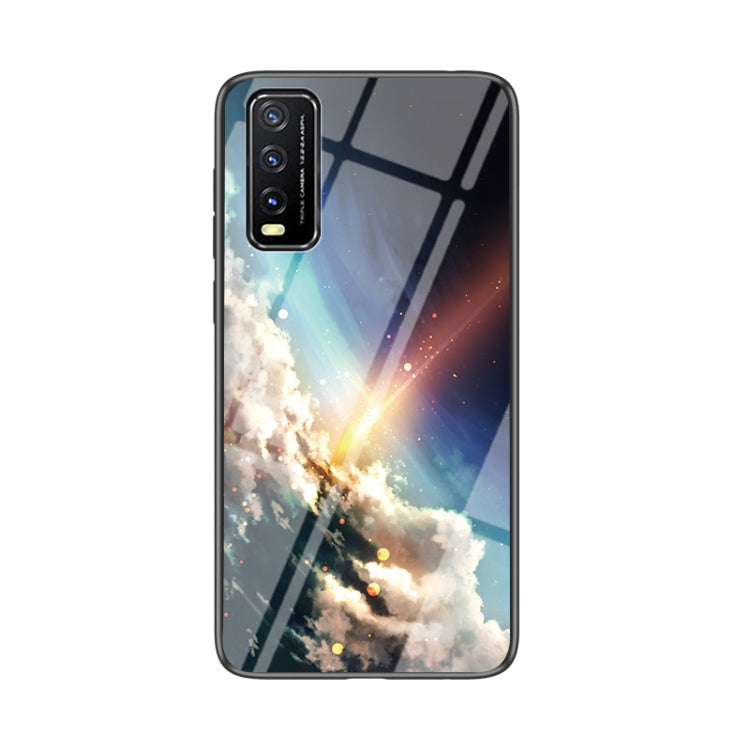For vivo Y20 Starry Sky Painted Tempered Glass TPU Shockproof Protective Case