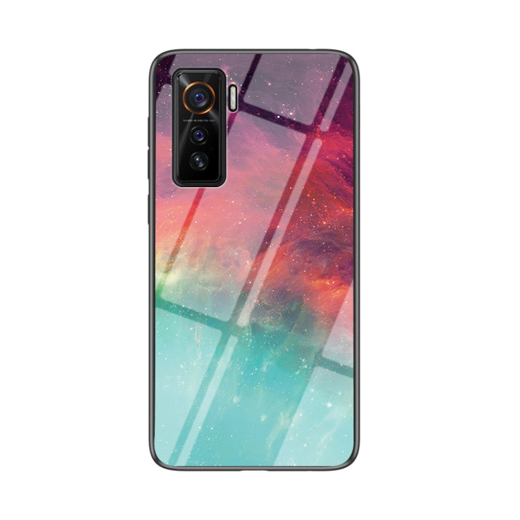 For vivo iQOO 5 5G Starry Sky Painted Tempered Glass TPU Shockproof Protective Case