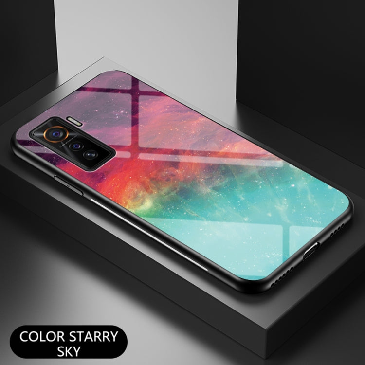 For vivo iQOO 5 5G Starry Sky Painted Tempered Glass TPU Shockproof Protective Case