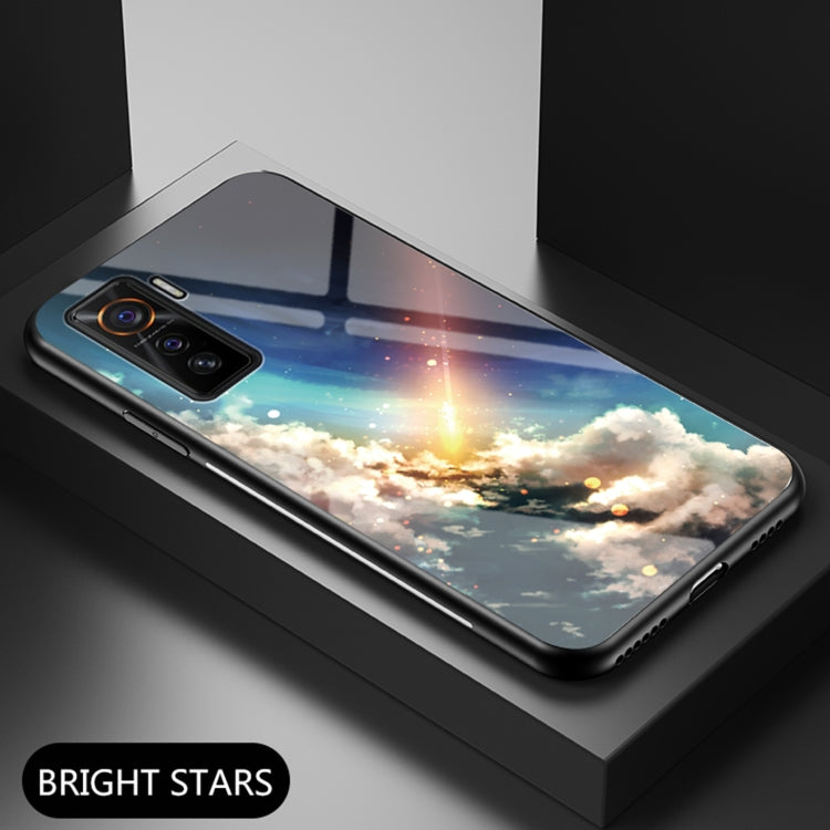 For vivo iQOO 5 5G Starry Sky Painted Tempered Glass TPU Shockproof Protective Case