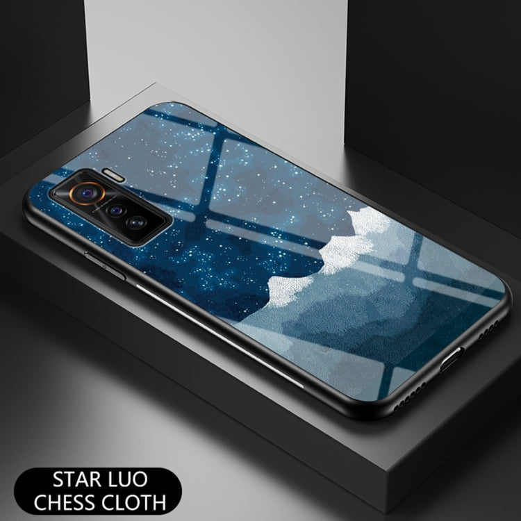 For vivo iQOO 5 5G Starry Sky Painted Tempered Glass TPU Shockproof Protective Case