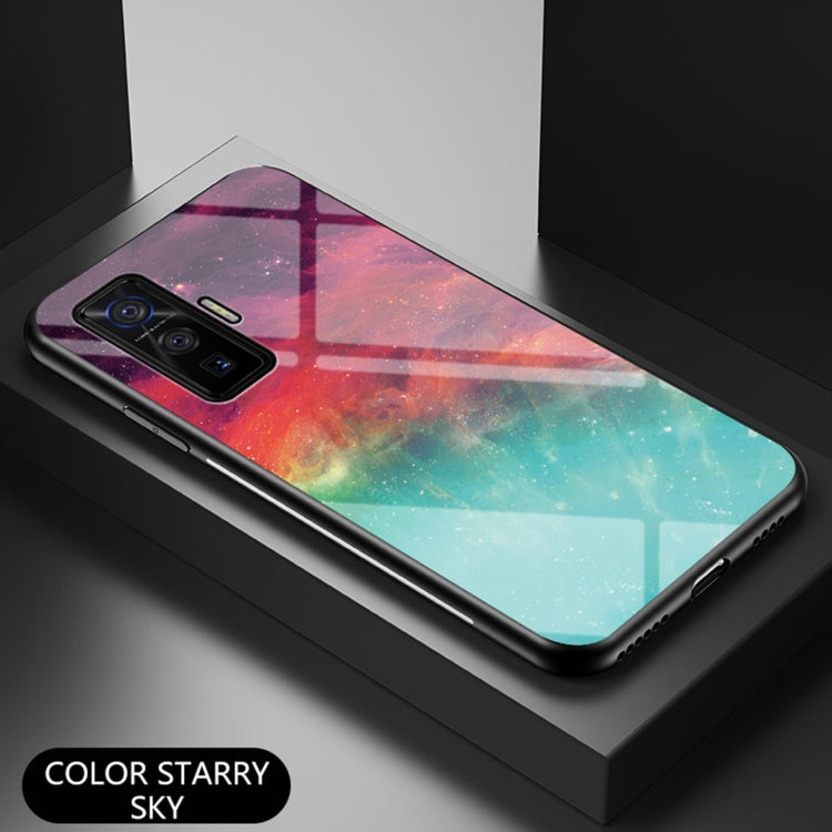 For vivo iQOO 5 Pro 5G Starry Sky Painted Tempered Glass TPU Shockproof Protective Case
