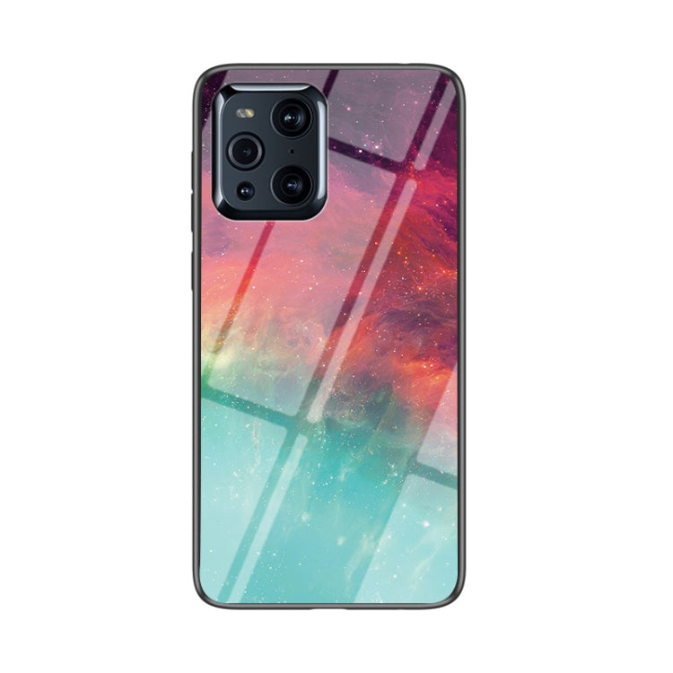 For OPPO Find X3 / X3 Pro Starry Sky Painted Tempered Glass TPU Shockproof Protective Case