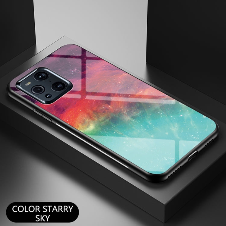 For OPPO Find X3 / X3 Pro Starry Sky Painted Tempered Glass TPU Shockproof Protective Case
