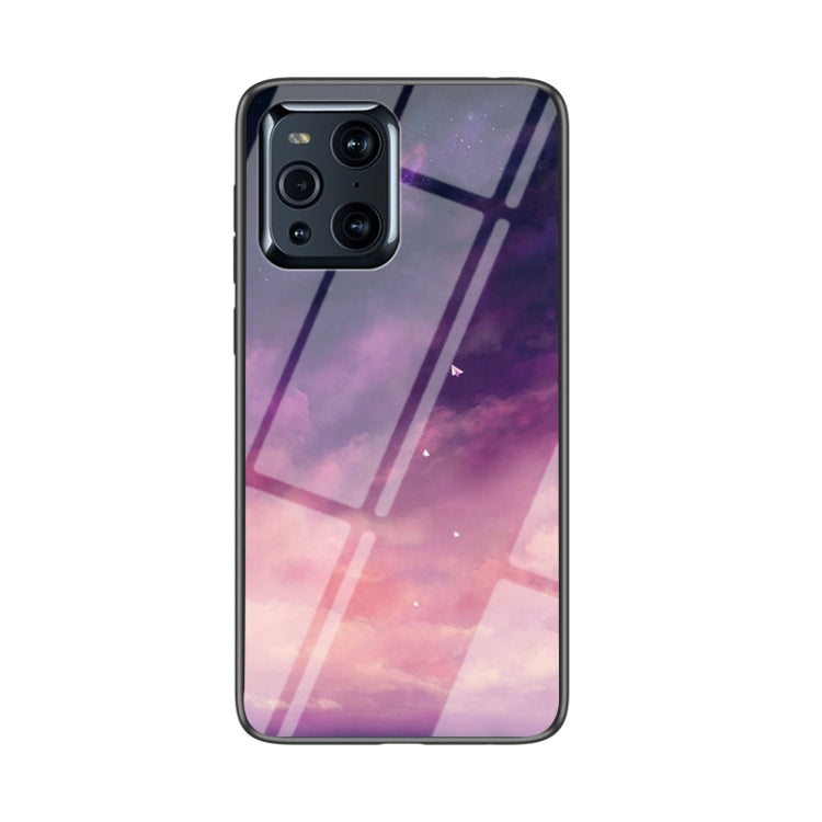 For OPPO Find X3 / X3 Pro Starry Sky Painted Tempered Glass TPU Shockproof Protective Case