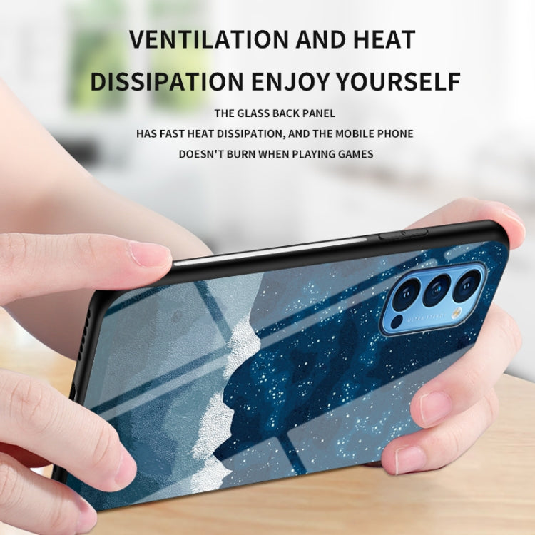 For OPPO Reno4 Starry Sky Painted Tempered Glass TPU Shockproof Protective Case