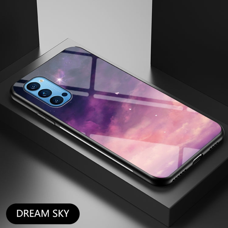 For OPPO Reno4 Starry Sky Painted Tempered Glass TPU Shockproof Protective Case