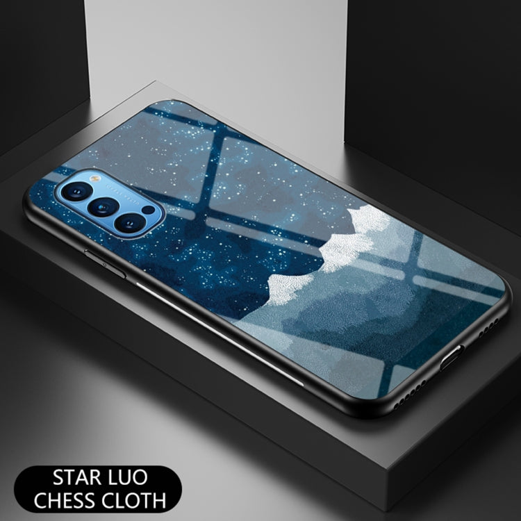 For OPPO Reno4 Starry Sky Painted Tempered Glass TPU Shockproof Protective Case