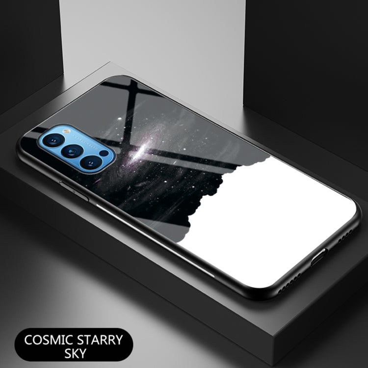 For OPPO Reno4 Starry Sky Painted Tempered Glass TPU Shockproof Protective Case
