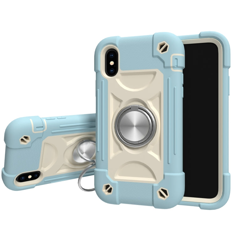 For iPhone X / XS Shockproof Silicone + PC Protective Case with Dual-Ring Holder