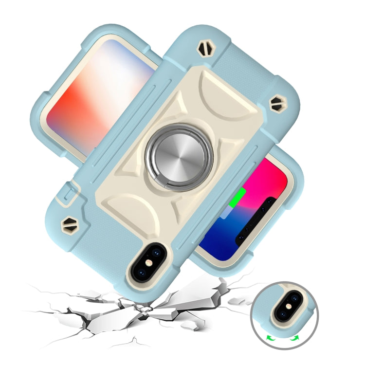 For iPhone X / XS Shockproof Silicone + PC Protective Case with Dual-Ring Holder